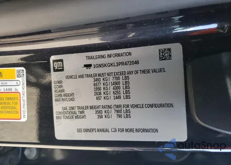 2023 Chevrolet Suburban K1500 High Country z USA, uszkodzony, nr VIN 1GNSKGKL3PR472046